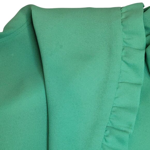 Deha Of Sweden Vtg 70s Green Ruffle Collar Blouse SZ 38 Bow Tie Button Front - Picture 10 of 16